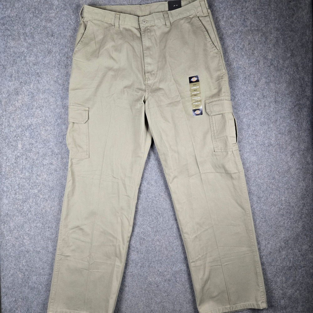 Dickies Cargo Pants Mens 38x34 Khaki Loose Fit Straight Leg Workwear Skater New